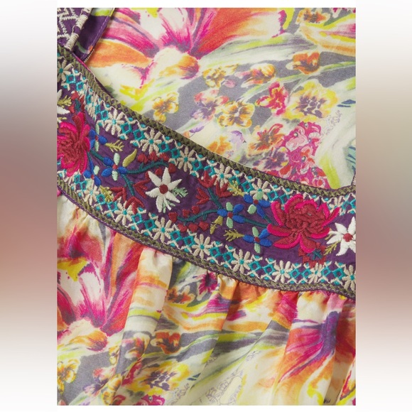 JOHNNY WAS FLORAL TOPIARY RUMI BOHEMIAN SILK DRESS - Picture 9 of 16